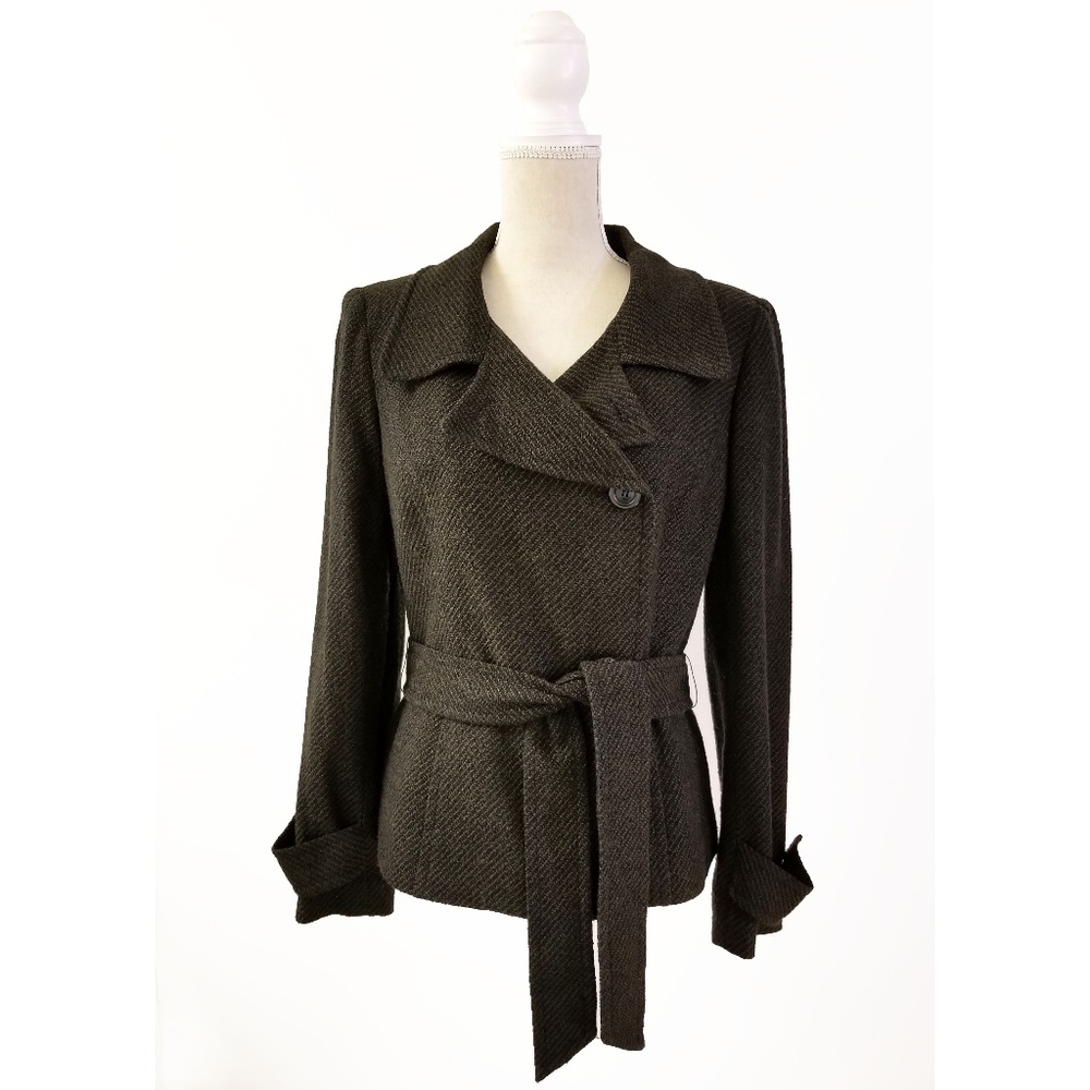 JULIO Woman Tweed Jacket Belted Pea Coat Medium 8